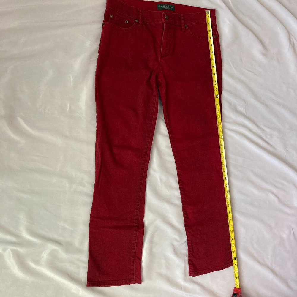 Lauren Jeans Co. Ralph Lauren Cranberry Red Petite Modern Straight Women 8P - Picture 6 of 12